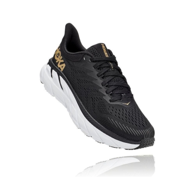 Black / Gold Hoka Clifton 7 Women's Road Running Shoes | USA07NUFX