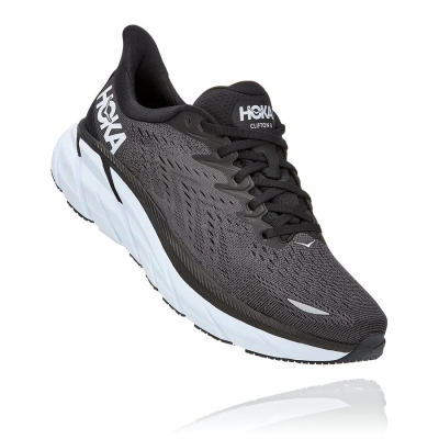 Black / White Hoka Clifton 8 Men's Road Running Shoes | USA83ZNXW