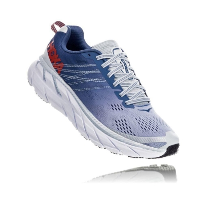 Blue / Red Hoka Clifton 6 Women's Road Running Shoes | USA63HLVR