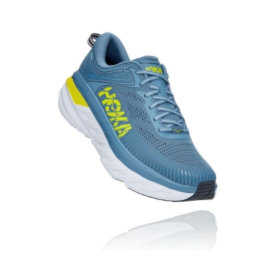 Blue / Yellow Hoka Bondi 7 Men's Road Running Shoes | USA08MAUC