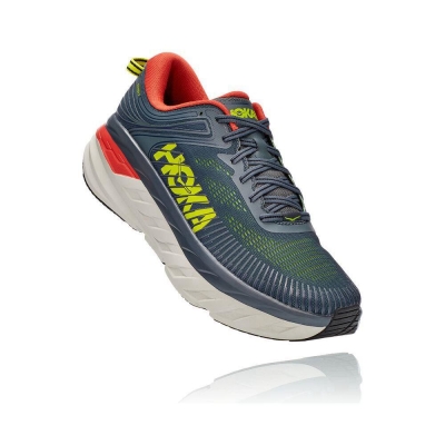 Grey / Red Hoka Bondi 7 Men's Road Running Shoes | USA80FAEY