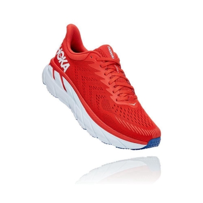 Red Hoka Clifton 7 Men's Road Running Shoes | USA09RGLW