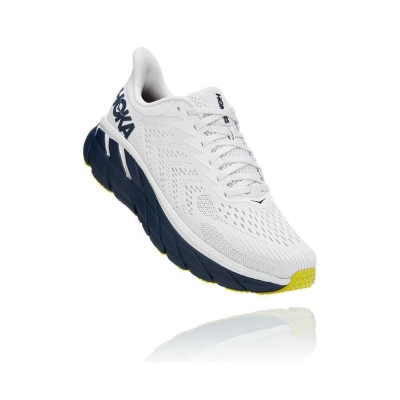 White / Navy Hoka Clifton 7 Men's Road Running Shoes | USA38YPZC