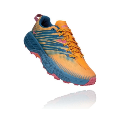 Yellow / Blue Hoka Speedgoat 4 Women's Running Shoes | USA31GLDN