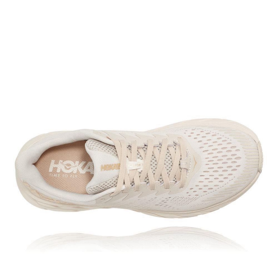 Beige Hoka Clifton 7 Women's Road Running Shoes | USA02ZOGM