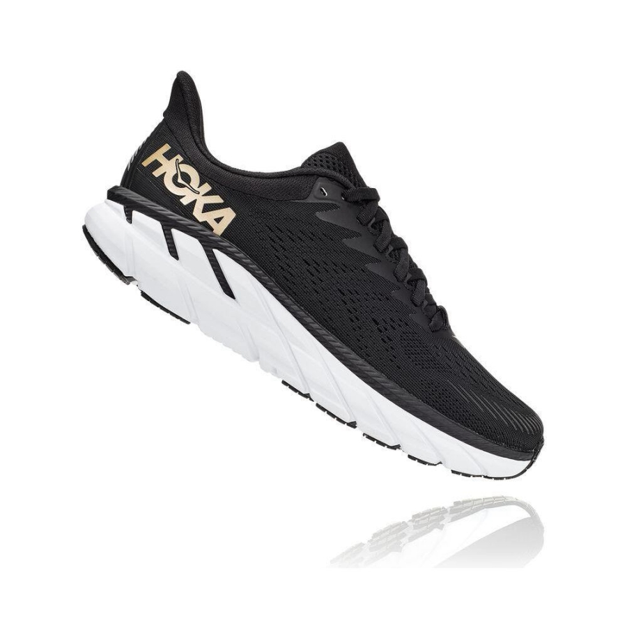 Black / Gold Hoka Clifton 7 Women's Road Running Shoes | USA07NUFX