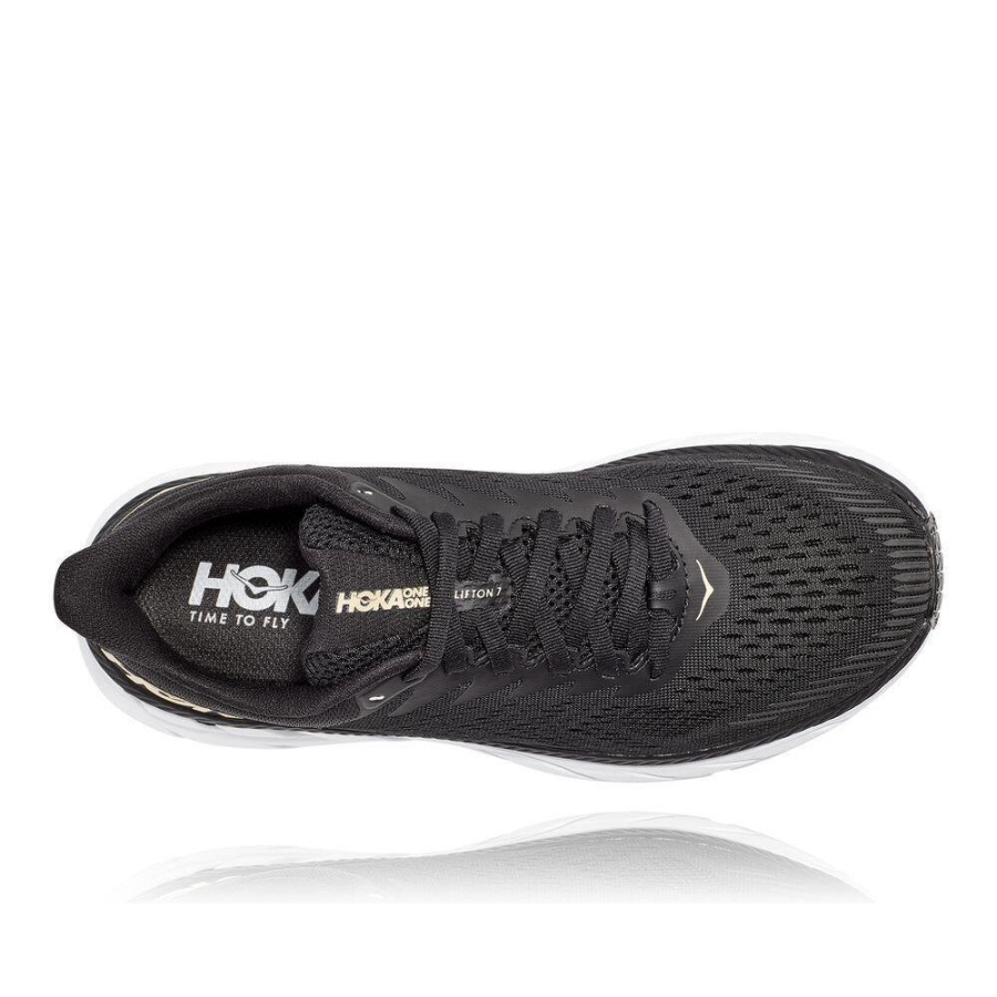 Black / Gold Hoka Clifton 7 Women's Road Running Shoes | USA07NUFX