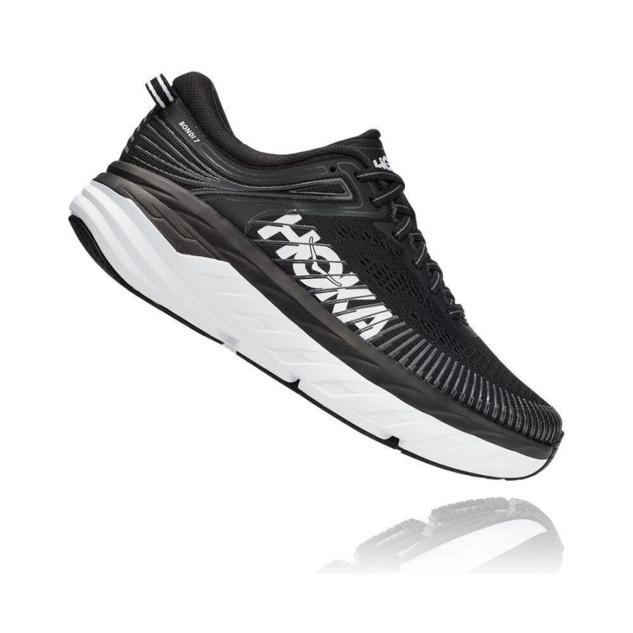 Black / White Hoka Bondi 7 Women's Sneakers | USA25DQGA