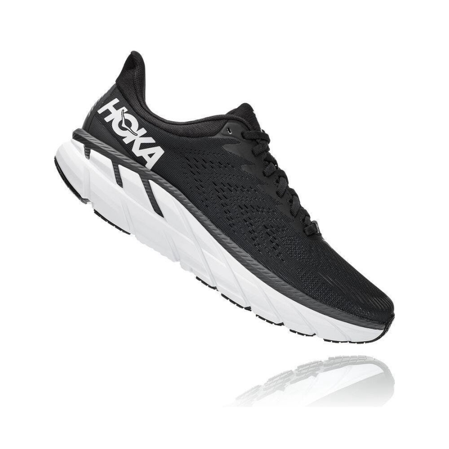 Black / White Hoka Clifton 7 Men's Road Running Shoes | USA80UDHK