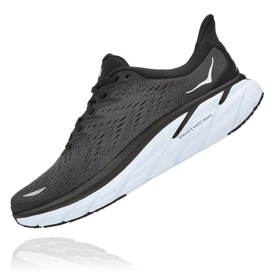 Black / White Hoka Clifton 8 Women's Road Running Shoes | USA04NFZV