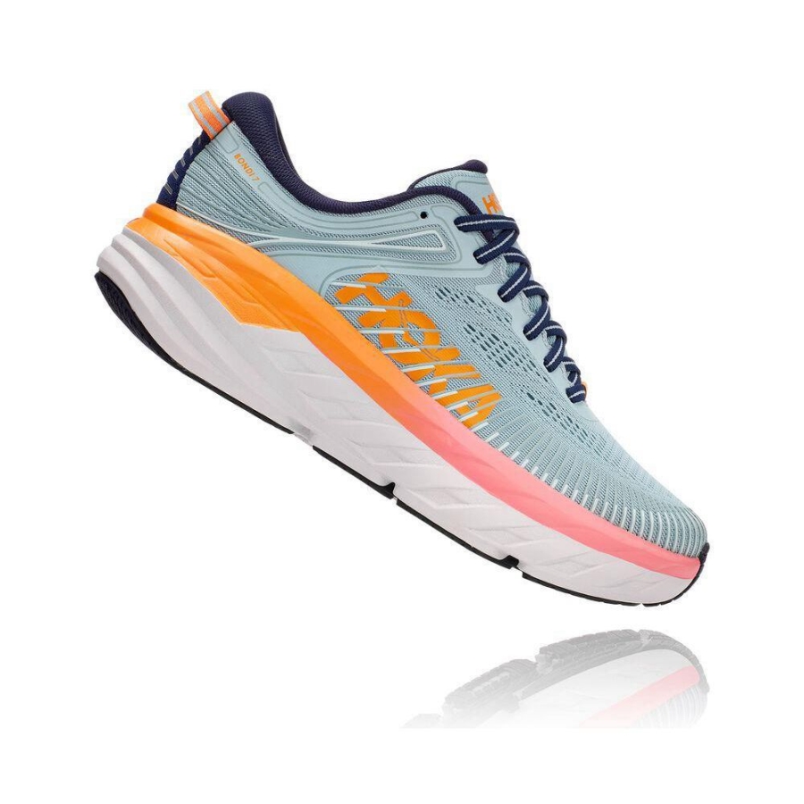 Blue / Orange Hoka Bondi 7 Women's Road Running Shoes | USA03ZLEJ