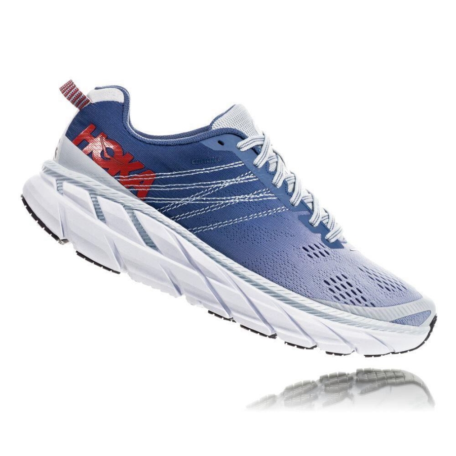 Blue / Red Hoka Clifton 6 Women's Road Running Shoes | USA63HLVR