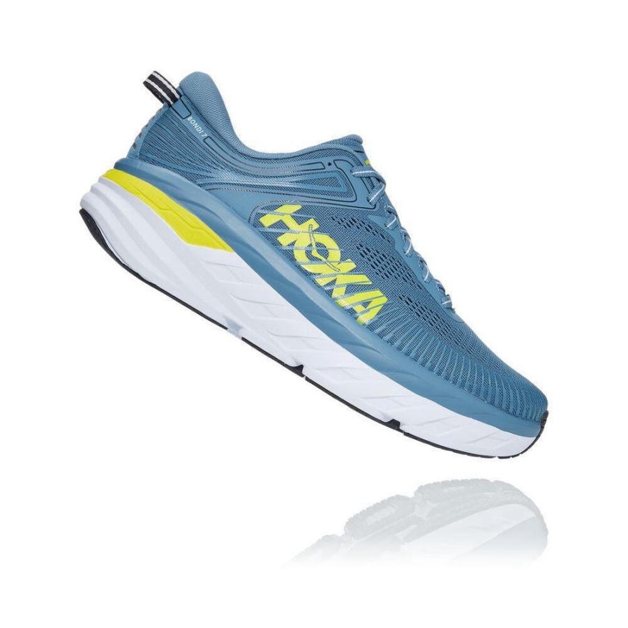 Blue / Yellow Hoka Bondi 7 Men's Road Running Shoes | USA08MAUC