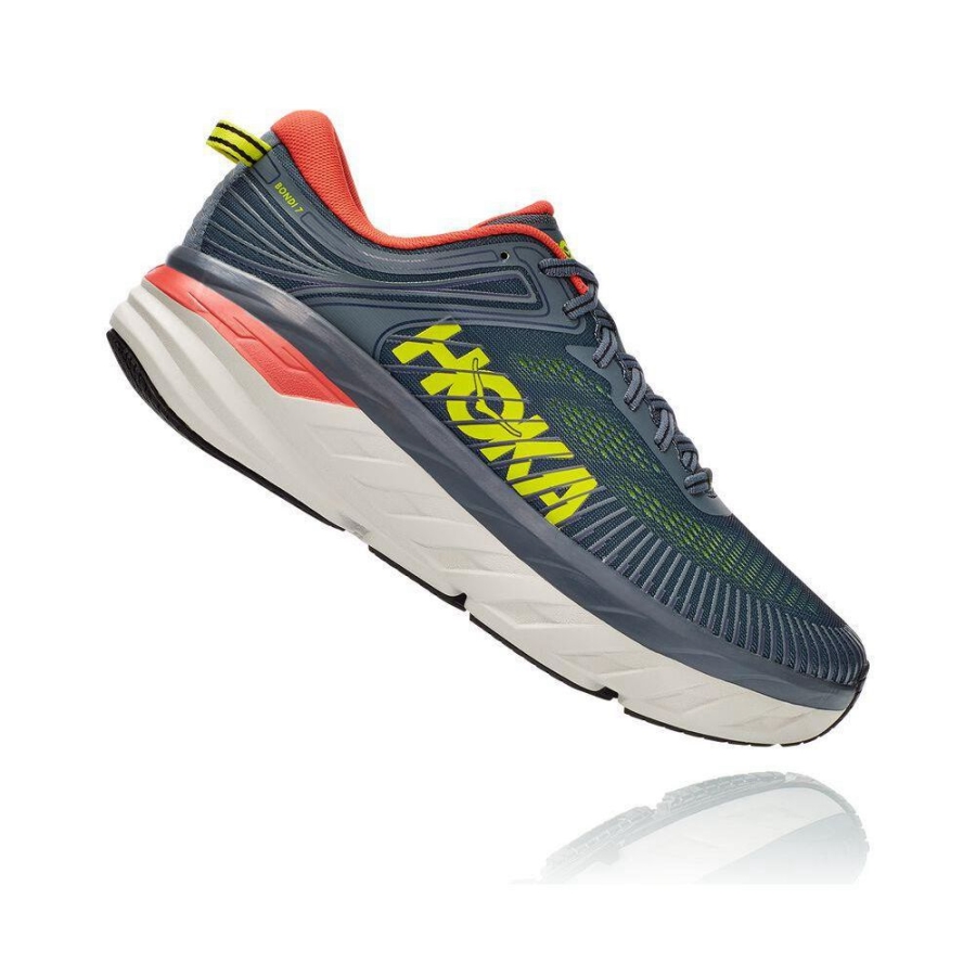 Grey / Red Hoka Bondi 7 Men's Road Running Shoes | USA80FAEY