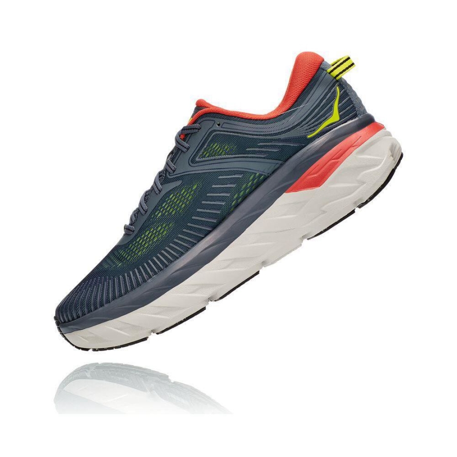 Grey / Red Hoka Bondi 7 Men's Road Running Shoes | USA80FAEY