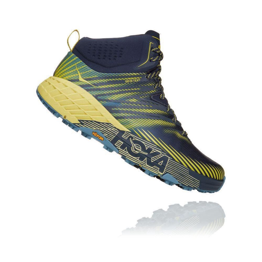 Navy / Yellow Hoka Speedgoat Mid 2 GTX Men's Hiking Boots | USA02BKDH