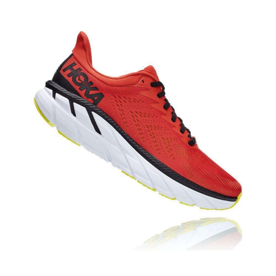 Red / Black Hoka Clifton 7 Men's Road Running Shoes | USA28QVMN