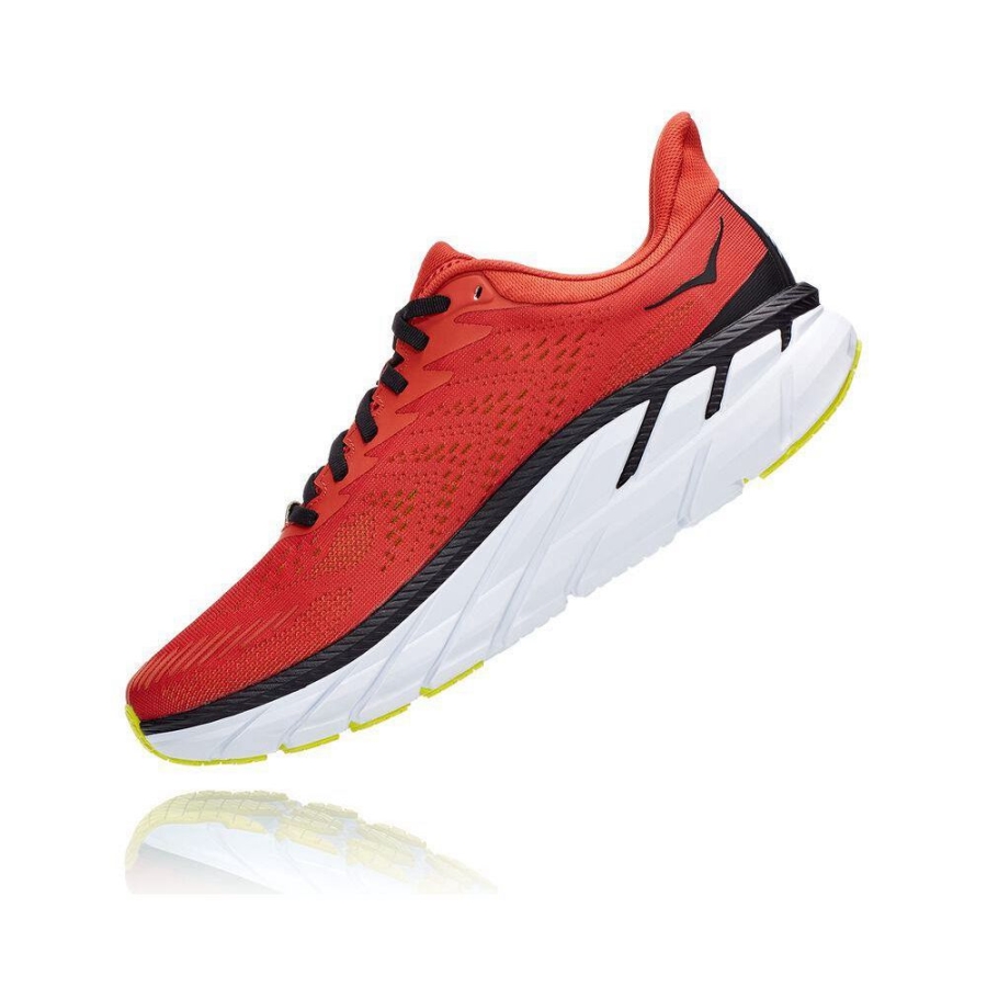 Red / Black Hoka Clifton 7 Men's Road Running Shoes | USA28QVMN