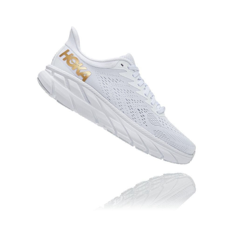 White / Gold Hoka Clifton 7 Men's Road Running Shoes | USA10ENGP