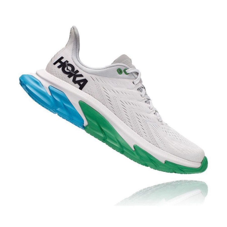 White / Green Hoka Clifton Edge Men's Road Running Shoes | USA26UMON