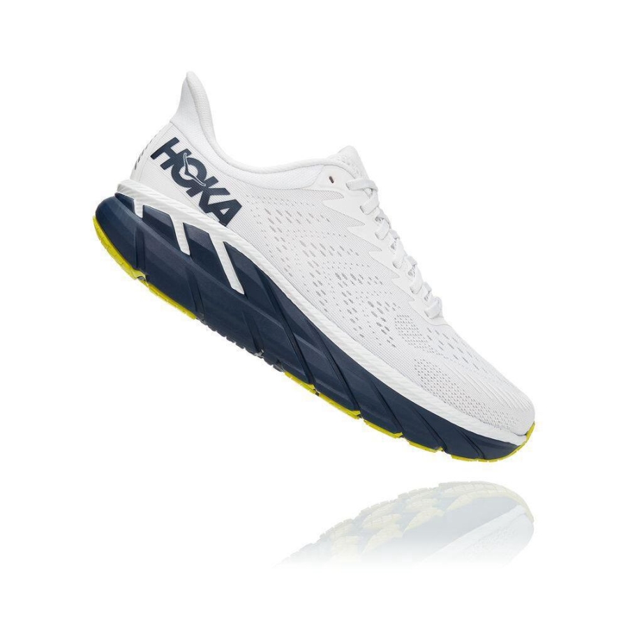 White / Navy Hoka Clifton 7 Men's Road Running Shoes | USA38YPZC