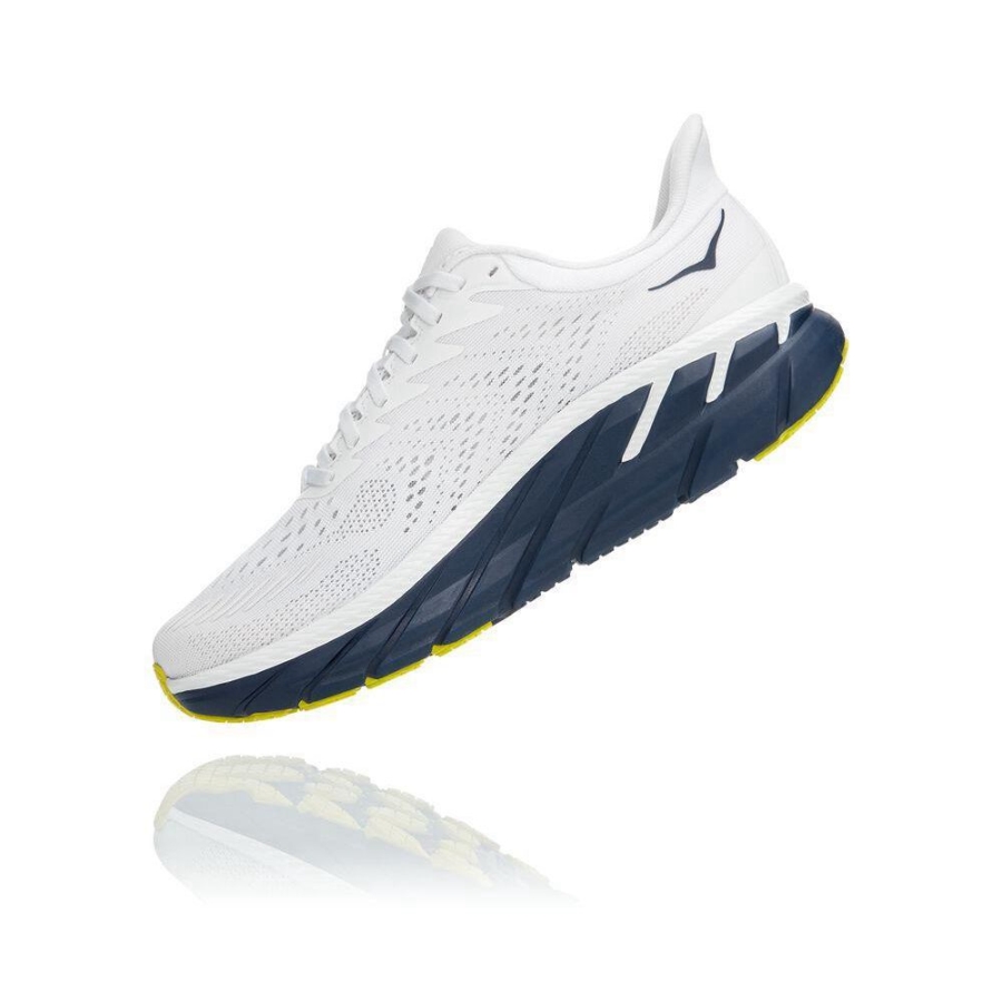 White / Navy Hoka Clifton 7 Men's Road Running Shoes | USA38YPZC